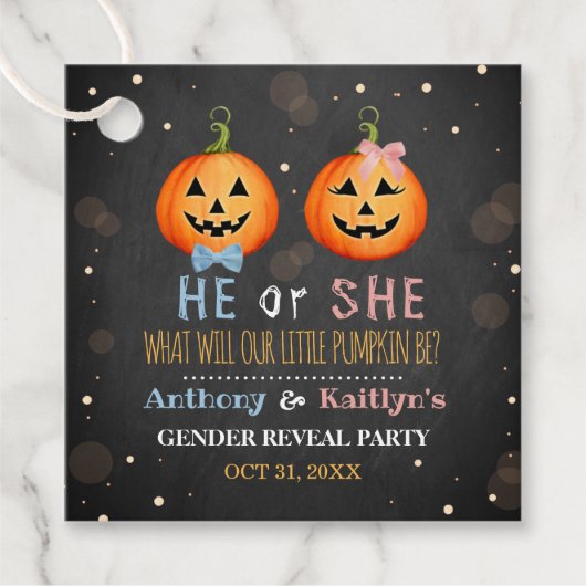 Halloween Pumpkin Gender Reveal Party Geschenkanhänger (Vorderseite)