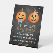 Halloween Pumpkin Gender Reveal Party Willkommen Sockelschild (Vorderseite)