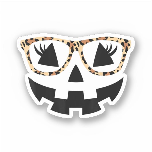 Halloween Pumpkin-Gesicht mit Leopardenbrille Aufkleber (Vorderseite)