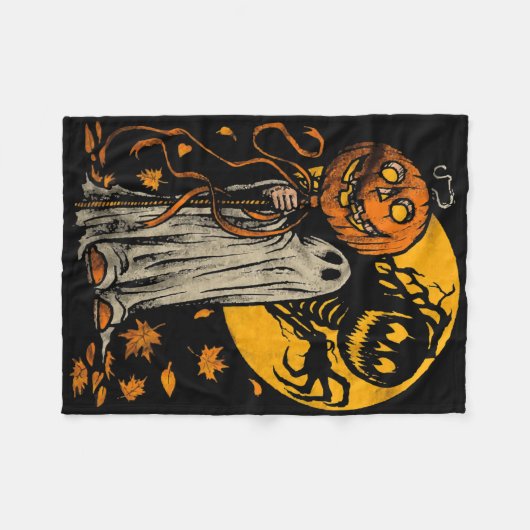 Halloween Pumpkin Ghost Autumn Blätter Graphic Art Fleecedecke (Vorderseite (Horizontal))