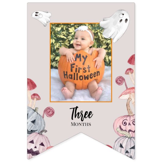 Halloween Pumpkin Ghost Birthday Foto Wimpelkette (Dritte Fahne)