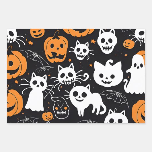 Halloween Pumpkin Ghost Black Cat Skull Geschenkpapier Set (Vorderseite 2)