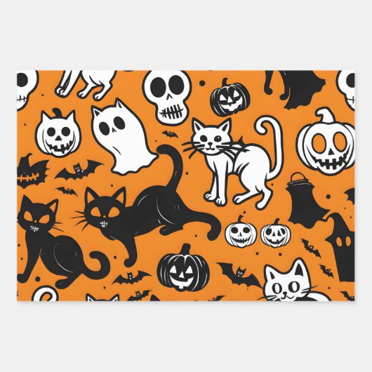 Halloween Pumpkin Ghost Black Cat Skull Geschenkpapier Set (Vorderseite)
