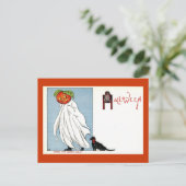 Halloween Pumpkin Ghost Black Cat Vintag Postkarte (Stehend Vorderseite)