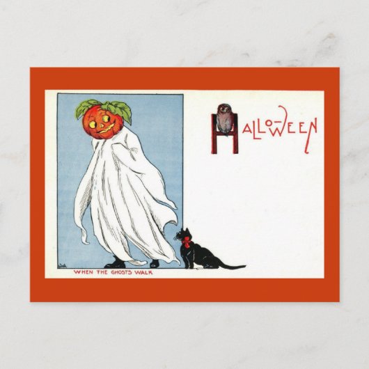 Halloween Pumpkin Ghost Black Cat Vintag Postkarte (Vorderseite)