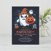 Halloween Pumpkin Ghost Einladung (Stehend Vorderseite)