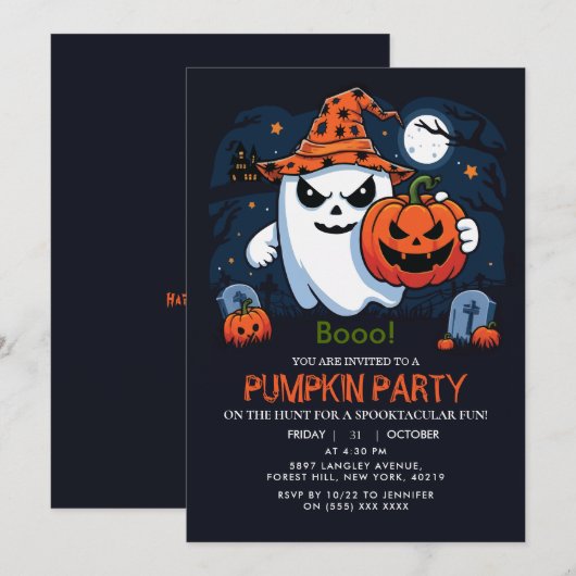 Halloween Pumpkin Ghost Einladung (Vorne/Hinten)