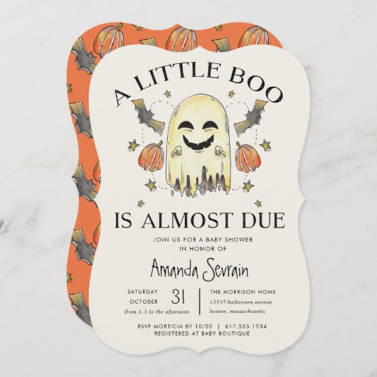 Halloween Pumpkin Ghost Little Boo Baby Dusche Einladung (Vorne/Hinten)