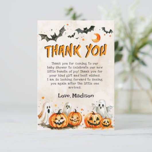 Halloween Pumpkin Ghost Party Dankeschön Karte (Stehend Vorderseite)