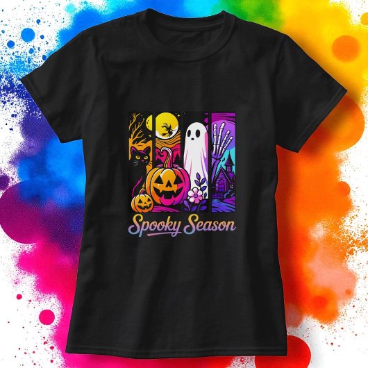 Halloween Pumpkin Ghost Pop Art Retro Black T-Shirt