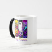 Halloween Pumpkin Ghost Pop Art Retro Black Verwandlungstasse (Vorderseite Links)