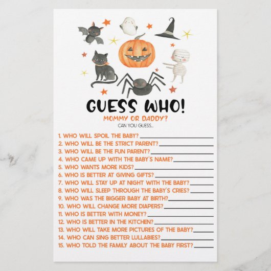 Halloween Pumpkin Guess Who! Baby Shower Game Briefpapier (Vorderseite)