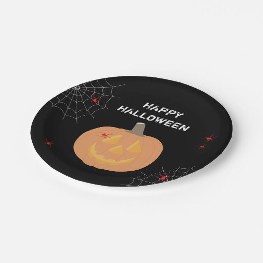 Halloween Pumpkin Happy Halloween Party Pappteller (Schrägansicht)