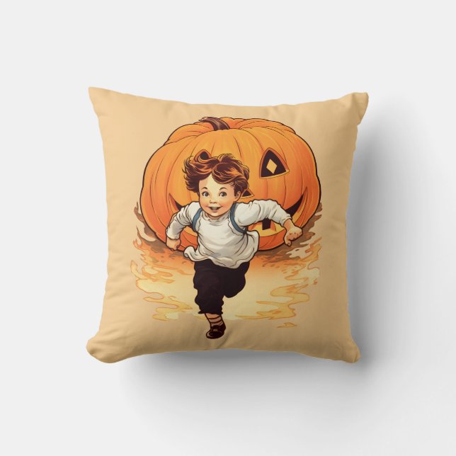 Halloween Pumpkin, Happy Young Boy Kissen (Vorderseite)