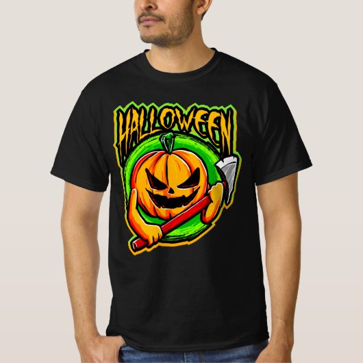 Halloween Pumpkin Head Ax Murderer T - Shirt (Vorderseite)