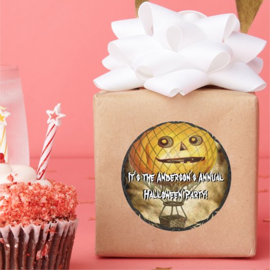 HALLOWEEN Pumpkin Head Hot Air Ballon Runder Aufkleber (Party)