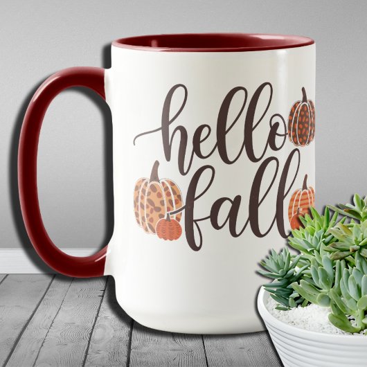 Halloween Pumpkin Hello Fall Leopard Graphic Tasse