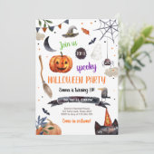 Halloween Pumpkin Hexe Kat Spider Spooky Geburtsta Einladung (Stehend Vorderseite)