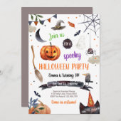 Halloween Pumpkin Hexe Kat Spider Spooky Geburtsta Einladung (Vorne/Hinten)