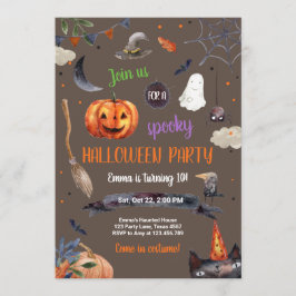 Halloween Pumpkin Hexe Kat Spider Spooky Geburtsta Einladung