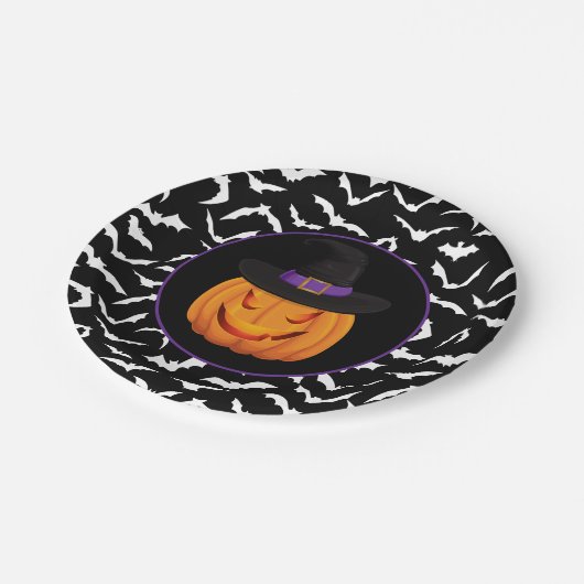 Halloween Pumpkin Hexe Pappteller (Schrägansicht)