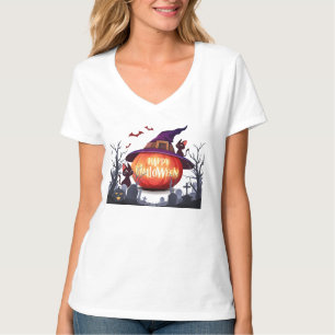Halloween-Pumpkin, Hexenhut und Schwarze Katzen T-Shirt