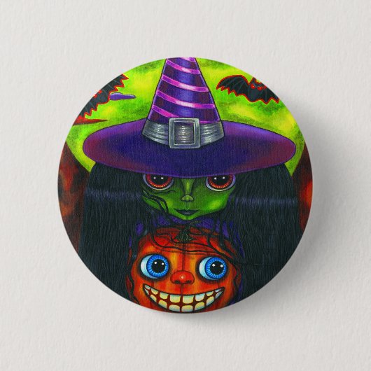 Halloween Pumpkin Hexenkopf Button (Vorderseite)