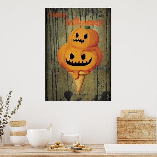 Halloween Pumpkin Ice Creme Cone Poster (Küche)