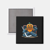 Halloween Pumpkin Ice Hockey Goalie  Magnet (Vorderseite/Rückseite)