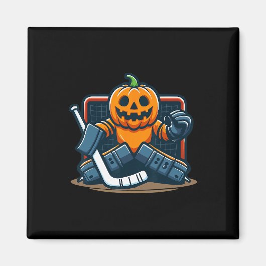 Halloween Pumpkin Ice Hockey Goalie  Magnet (Vorne)