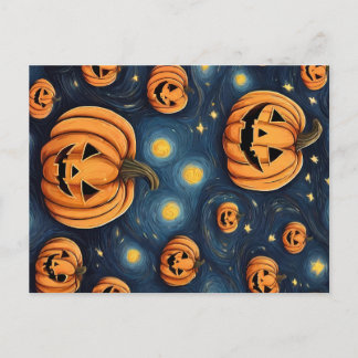 Halloween Pumpkin in der Sternennacht Postkarte