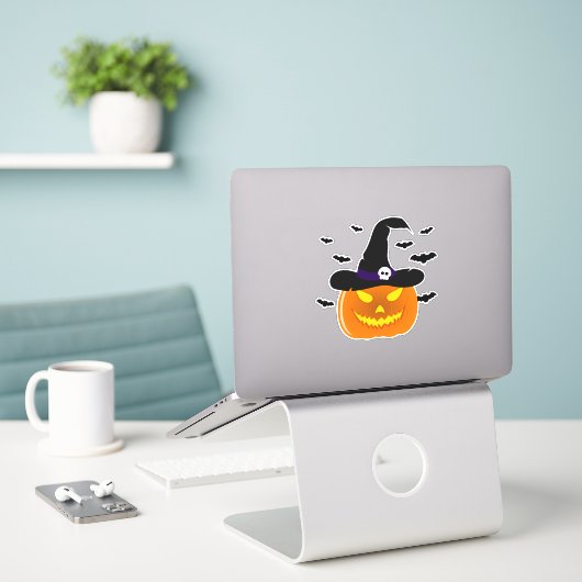 Halloween Pumpkin Jack o’ Lantern Hexenhut Aufkleber (Laptop auf Schreibtisch)