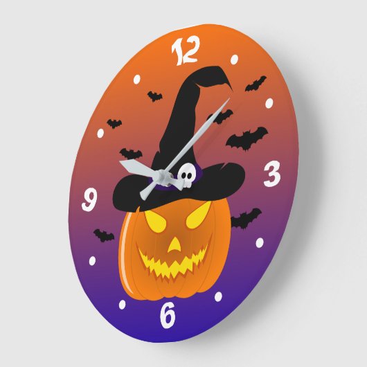 Halloween Pumpkin Jack o’ Lantern Hexenhut Große Wanduhr (Winkel)