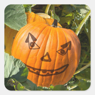 Halloween Pumpkin Jack-o-lantern Lächeln Gesicht Quadratischer Aufkleber
