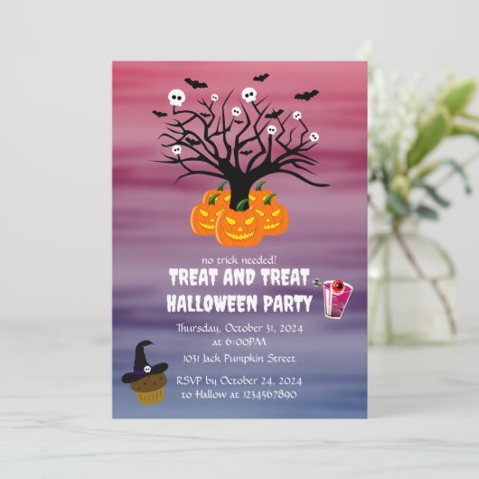 Halloween Pumpkin Jack o’ Lantern Totenbaum Einladung (Stehend Vorderseite)