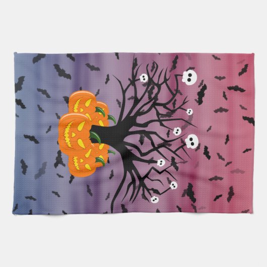 Halloween Pumpkin Jack o’ Lantern Totenbaum Geschirrtuch (Horizontal)