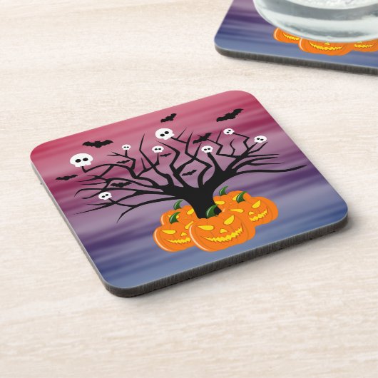 Halloween Pumpkin Jack o’ Lantern Totenbaum Getränkeuntersetzer (Linke Seite)
