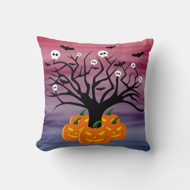 Halloween Pumpkin Jack o’ Lantern Totenbaum Kissen (Vorderseite)