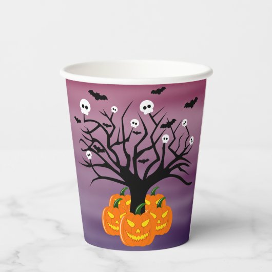 Halloween Pumpkin Jack o’ Lantern Totenbaum Pappbecher (Rückseite)