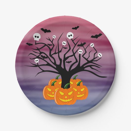 Halloween Pumpkin Jack o’ Lantern Totenbaum Pappteller (Vorderseite)