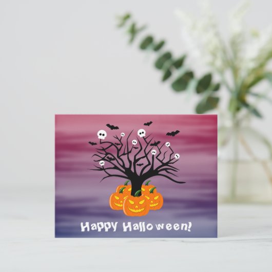 Halloween Pumpkin Jack o’ Lantern Totenbaum Postkarte (Stehend Vorderseite)