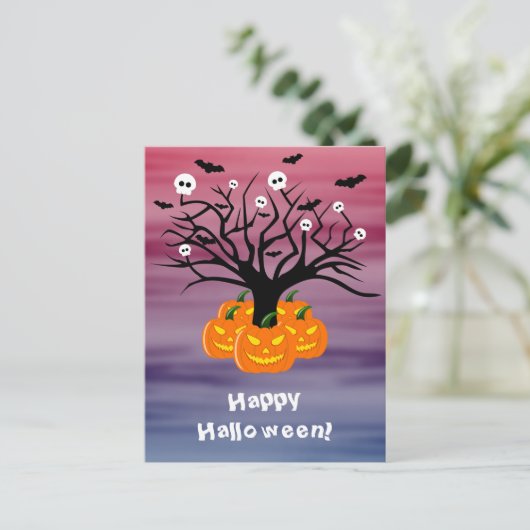 Halloween Pumpkin Jack o’ Lantern Totenbaum Postkarte (Stehend Vorderseite)
