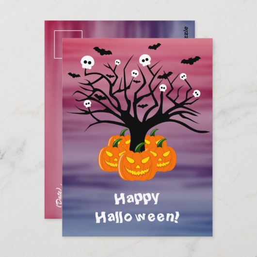 Halloween Pumpkin Jack o’ Lantern Totenbaum Postkarte (Vorne/Hinten)