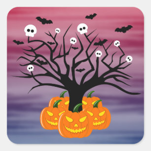 Halloween Pumpkin Jack o’ Lantern Totenbaum Quadratischer Aufkleber