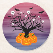 Halloween Pumpkin Jack o’ Lantern Totenbaum Runder Pappuntersetzer (Vorderseite)