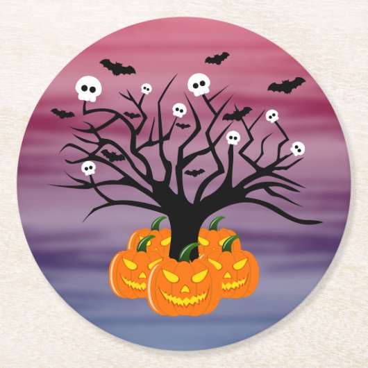 Halloween Pumpkin Jack o’ Lantern Totenbaum Runder Pappuntersetzer (Vorderseite)