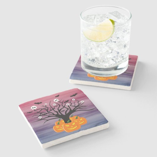 Halloween Pumpkin Jack o’ Lantern Totenbaum Steinuntersetzer (Seitenansicht)