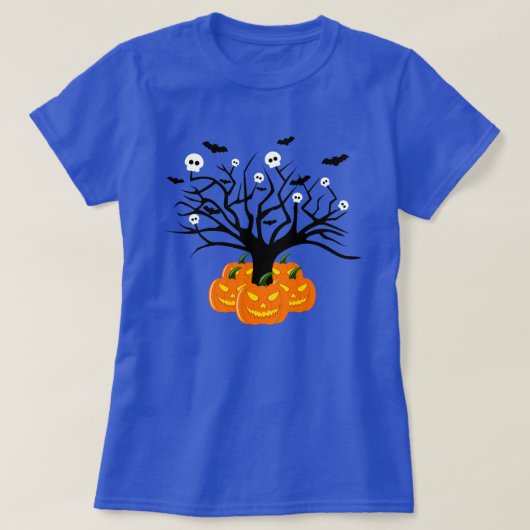 Halloween Pumpkin Jack o’ Lantern Totenbaum T-Shirt (Design vorne)