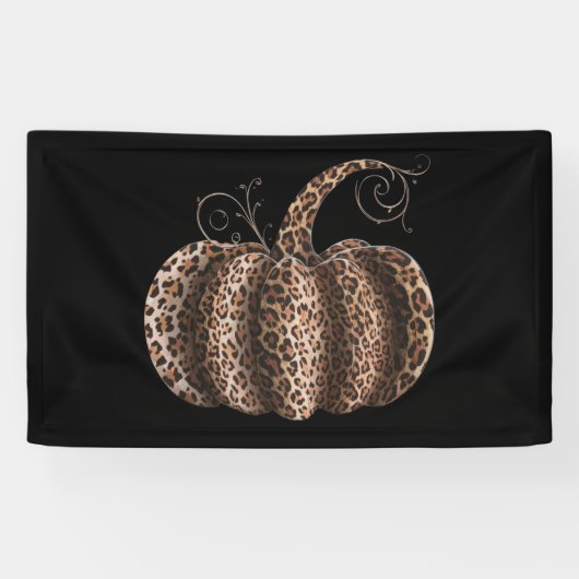 Halloween Pumpkin Kariert Leopard Fall Erntedank Banner (Horizontal)