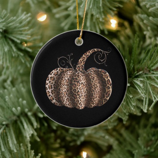 Halloween Pumpkin Kariert Leopard Fall Erntedank Keramik Ornament (Baum)